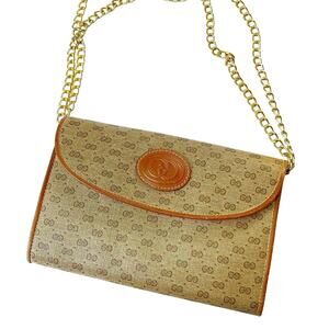 Vintage Gucci GG Canvas Travel Wallet Crossbody Bag | 70s 80s Chain Strap Clutch
